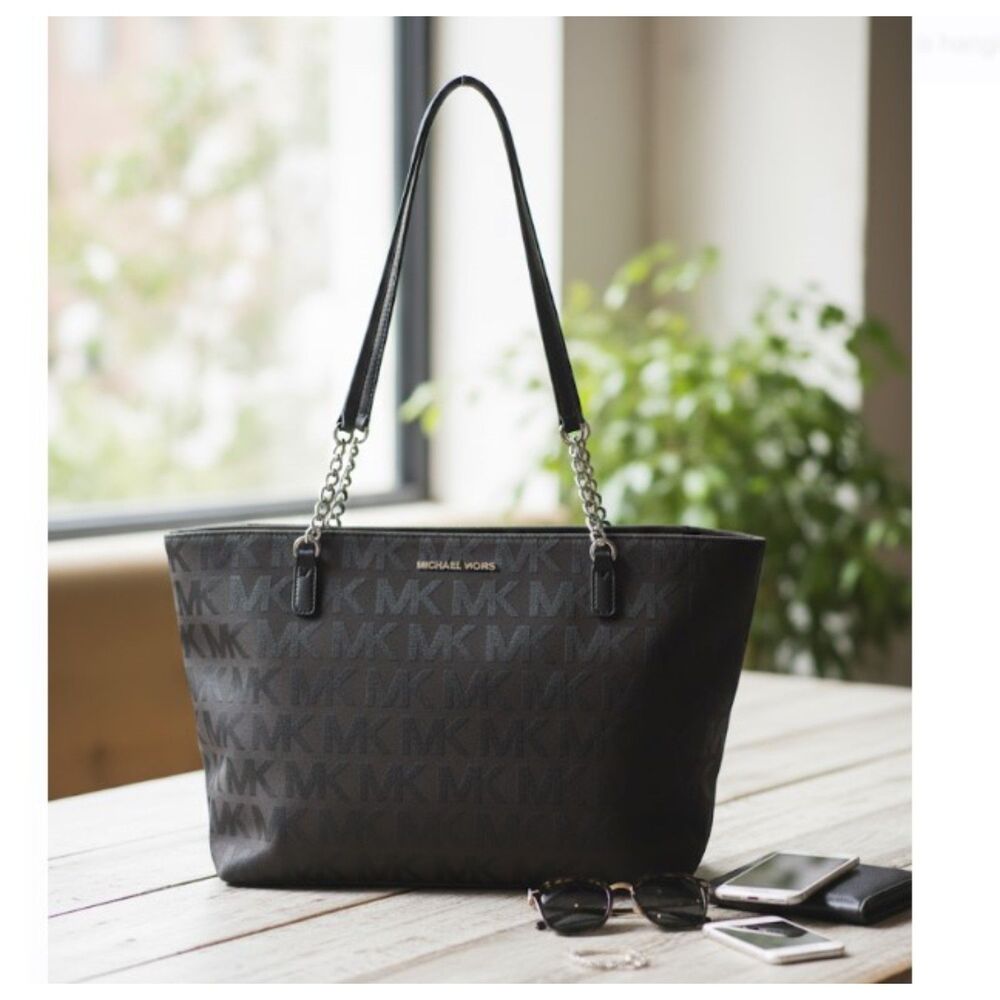 Michael Kors Shoulder Bag Black Jacquard Signature Logo Purse